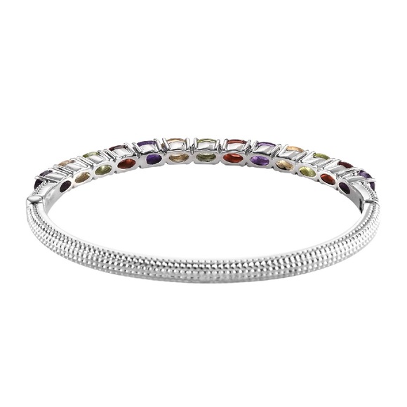 Multi Gemstone Bangle Bracelet in Stainless Steel - Picture 5 of 6